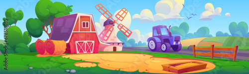 Konstfotografi Farm yard with tractor, barn and windmill