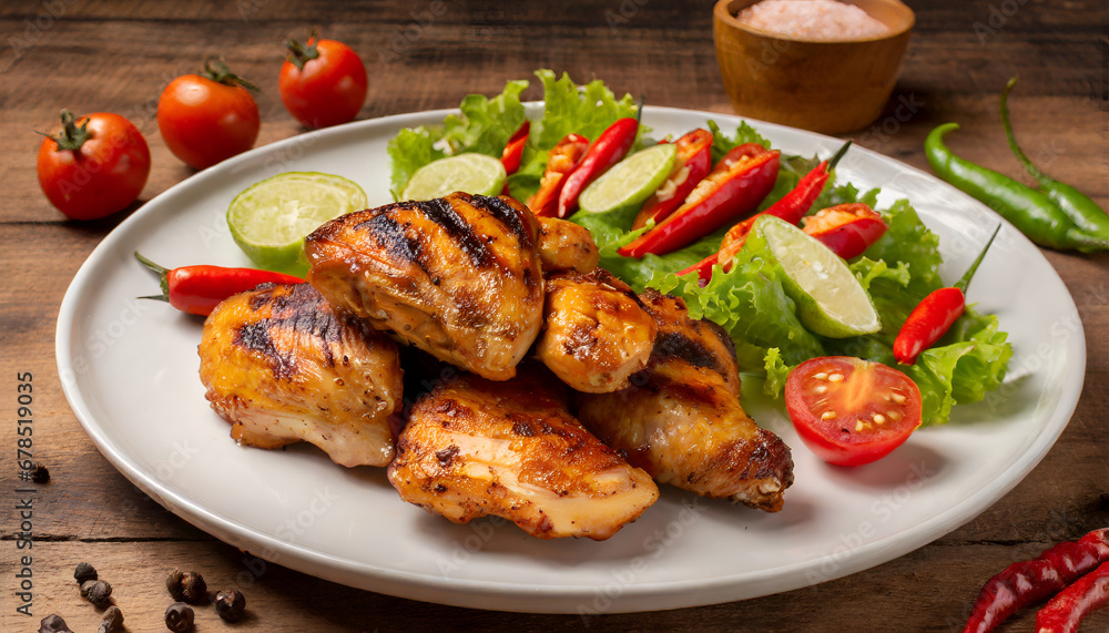 grilled chicken wings, Wooden Table Elegance: Plate of Succulent Grilled Chicken grilled chicken wings, Wooden Table Elegance: Plate of Succulent Grilled Chicken