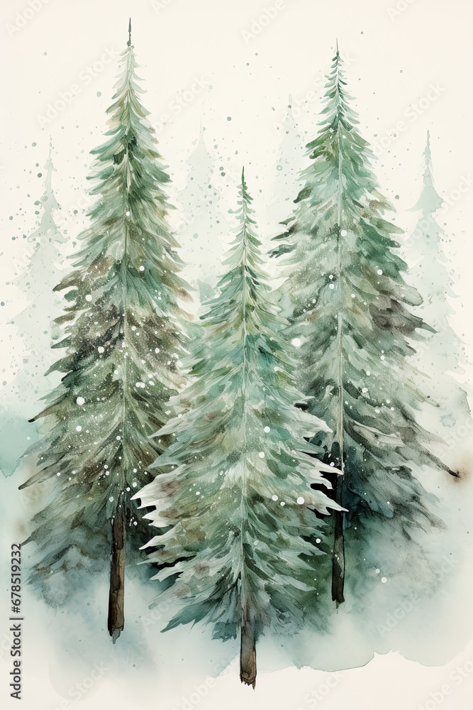 Winter trees. Watercolour winter planner pages A4 size, digital papers, winter designs.