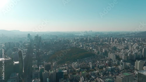 Wallpaper Mural Drone View of Seoul city in South Korea, Gangnam road 60fps, Autumn Torontodigital.ca