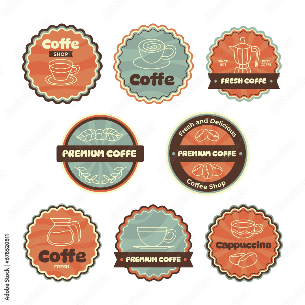 Set of Coffee Label Collection with Line art or outline style, Packaging design vintage label template for coffee shop badge. cafe drink beverage package sticker Set of Coffee Label Collection with Line art or outline style, Packaging design vintage label template for coffee shop badge. cafe drink beverage package sticker