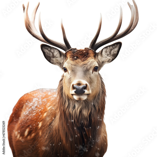 Deer head close-up with horns isolated on transparent background
