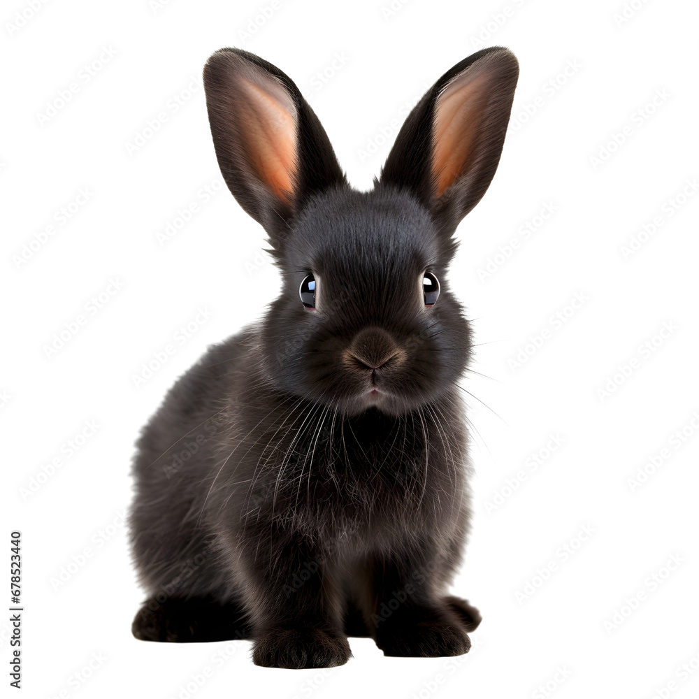 Fototapeta premium Black rabbit with long ears isolated on transparent background