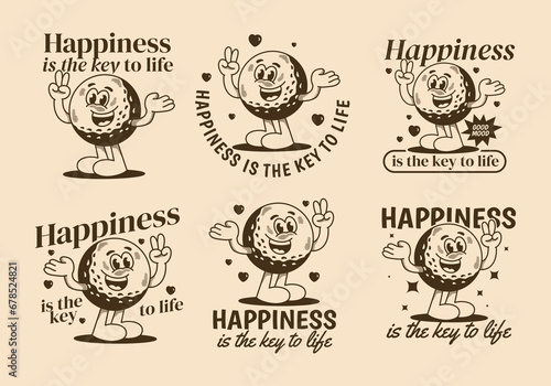 Happiness is the key to life. Mascot character illustration of golf ball with happy face © Adipra