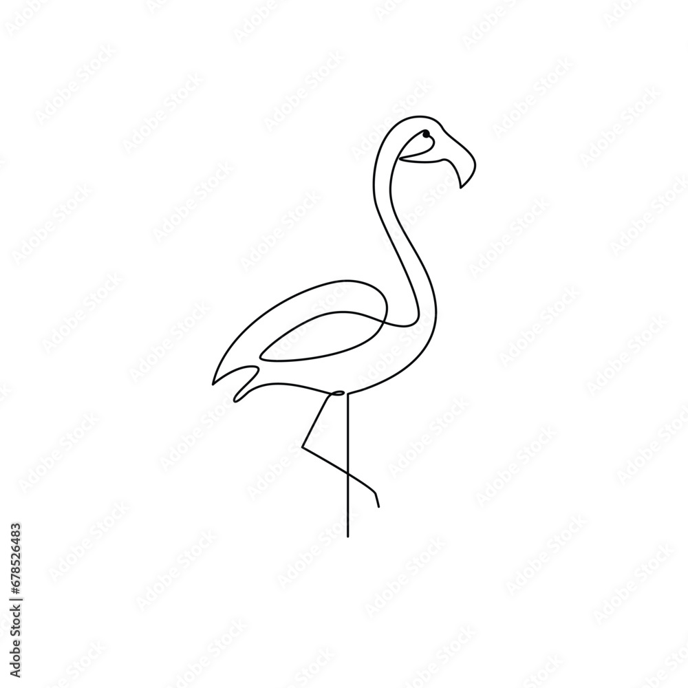 Continuous One line Flamingo bird outline vector art illustration 