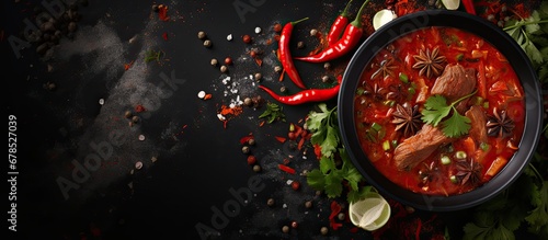Fototapeta Naklejka Na Ścianę i Meble -  Meaty soup with a spicy background