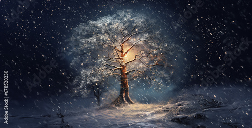 rain in the night, tree in the night, christmas tree in the night,  photo