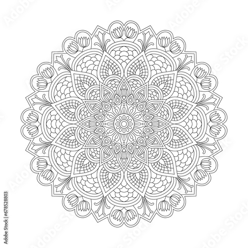 Adult cosmic serenity Mandala coloring book page for kdp book interior.