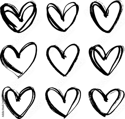 筆で描いたハートのラインセット