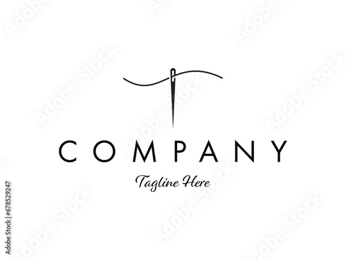 thread and needle line tailor sewing logo design
