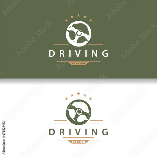 Steering Logo, Simple Vehicle Steering Business Design, Illustration of Racing, Repairing, Training Car Vintage Silhouette