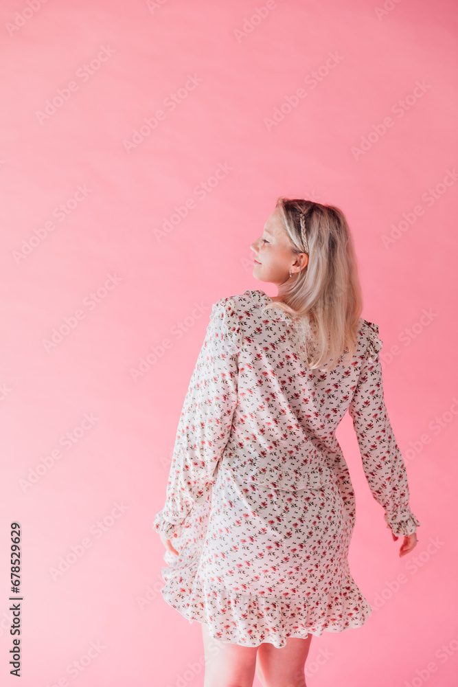 Beautiful slender blonde woman in summer light dress Beautiful slender blonde woman in summer light dress