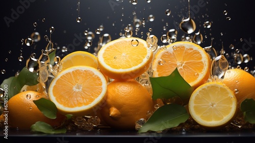 Citrus background with a group of oranges in pure splash of water drops as a symbol of healthy eating and boosting the immune system with natural vitamins. close up 