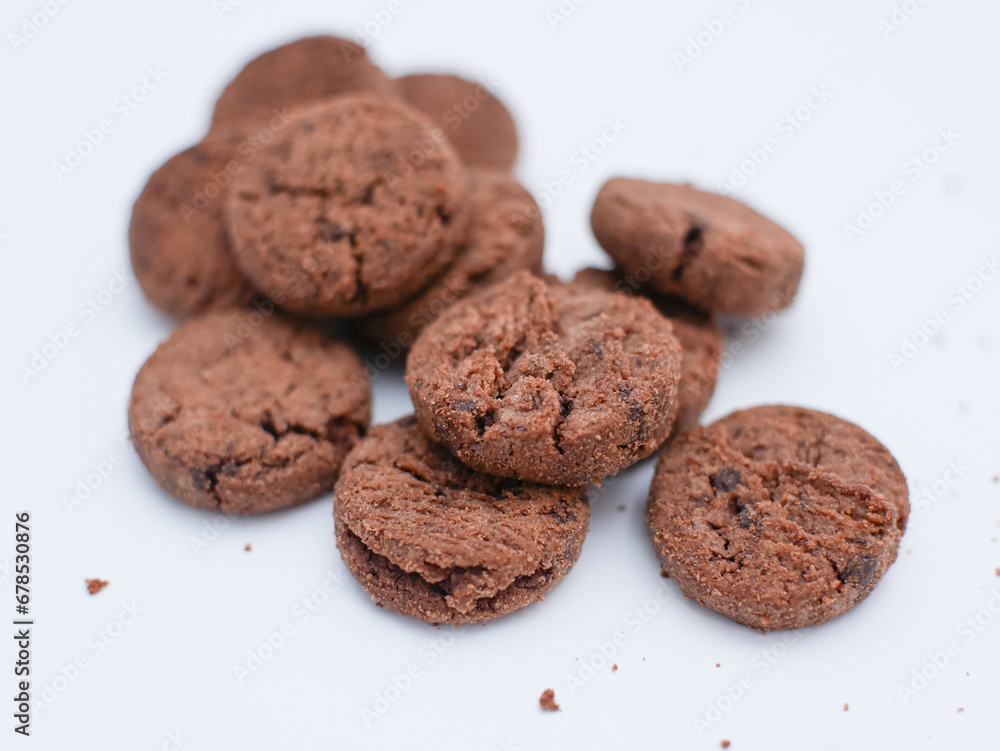 mini chocolate chip cookies isolated on white background mini chocolate chip cookies isolated on white background