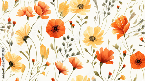 Seamless floral pattern with watercolor flowers on summer background, watercolor illustration. Template design for textiles, interior, clothes, wallpaper
