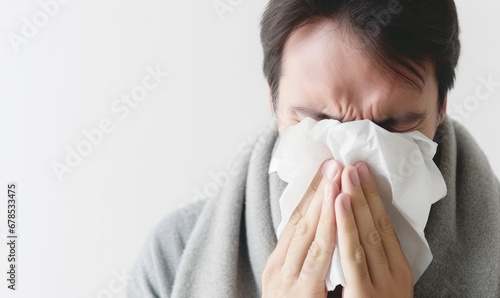 person have a cold sneezing and blowing their nose