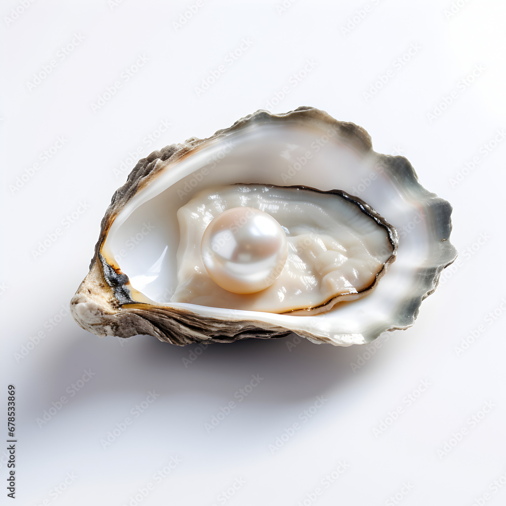 Oyster with Pearl isolated on a white background. Generative ai. Oyster with Pearl isolated on a white background. Generative ai.