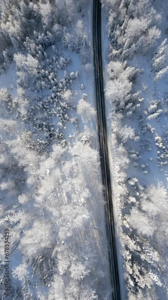 Scenic road in snowy winter mountains. Top view. Scenic road in snowy winter mountains. Top view.