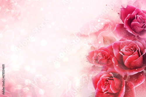 red rose flower design watercolor background with glitter romance and text space for valentine's card