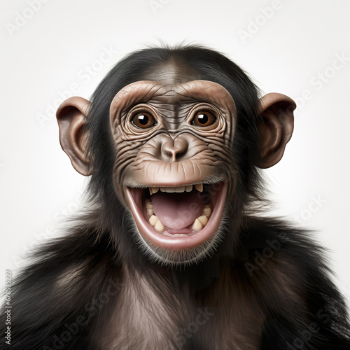 Cute smiling chimpanzee isolated on white background
