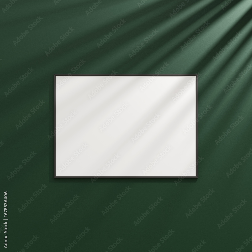 Naklejka premium Hanging frame mockup on dark green wall