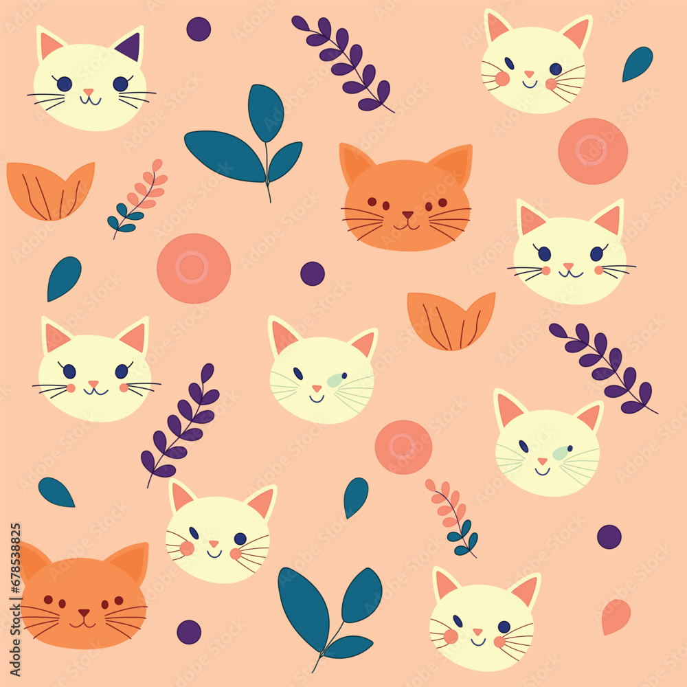 Obraz premium Bright pattern with kittens. Seamless illustration.