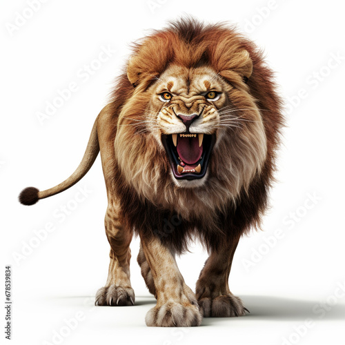 Angry lion on white background. Generative AI