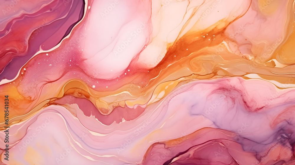 Alcohol ink. Style incorporates the swirls of marble or the ripples of agate. Abstract painting, can be used as a trendy background for wallpapers marble texture. Generative Ai.