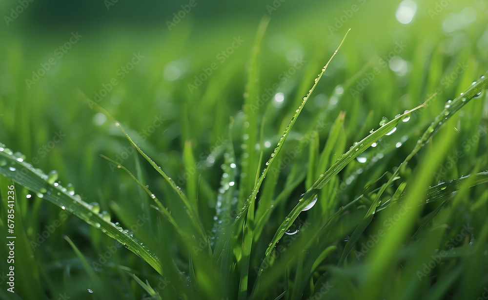 A natural green grass with water drops background. A natural green grass with water drops background.
