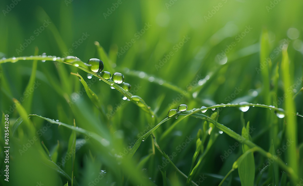 A natural green grass with water drops background. A natural green grass with water drops background.