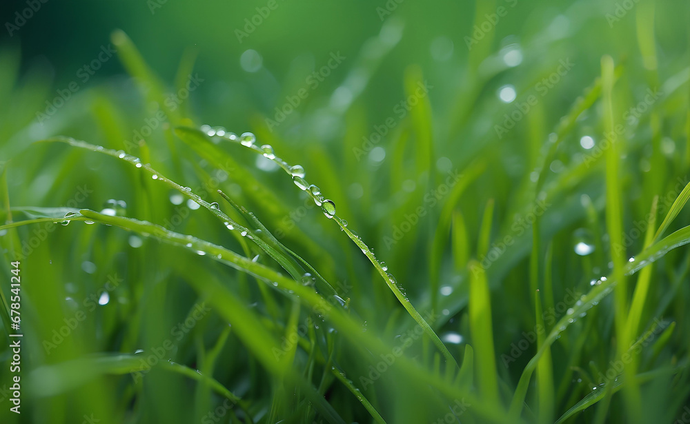 A natural green grass with water drops background. A natural green grass with water drops background.