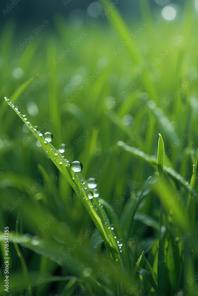 A natural green grass with water drops background. A natural green grass with water drops background.