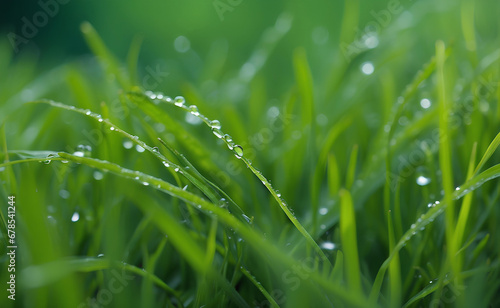 A natural green grass with water drops background.