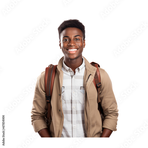 black african student happy,teenage back to school, isolated on transparent and white background