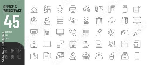 Fotografia Office and Workspace Line Editable Icons set