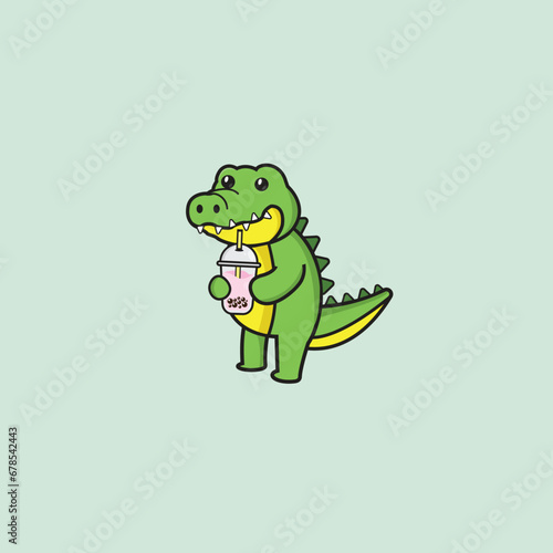 crocodile cute drink bubble tea