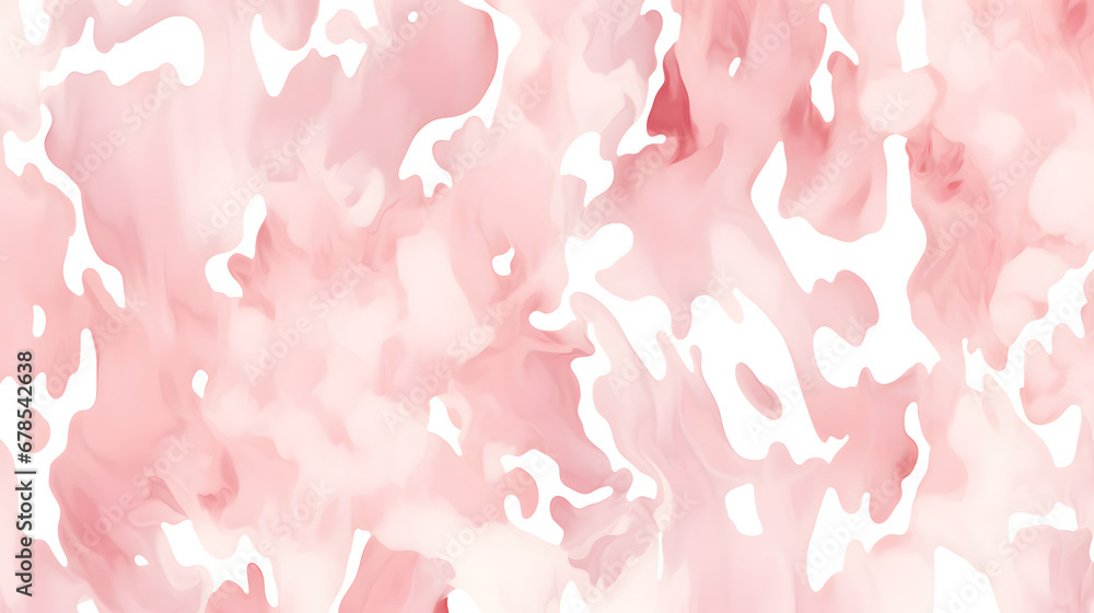  Seamless playful light pastel pink and white cow or calico cat spots fabric pattern marble texture. Generative Ai.