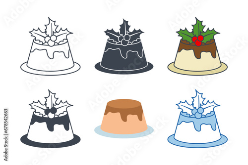 Christmas pudding with holly berry icon collection with different styles. Christmas Pudding icon symbol vector illustration isolated on white background