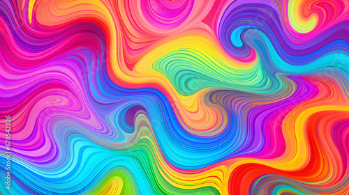 Seamless psychedelic rainbow ridged topological map pattern background texture. Trippy hippy abstract wavy swirls dopamine dressing style fashion motif. Bright colorful neon retro wall. Generative Ai. photo