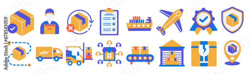 16 set of logistic and delivery icons. Set of delivery and icons.