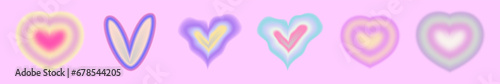 Blur Heart set tunnel gradient y2k. Aesthetic gradient with heart shape for valentines day. Vector illustration