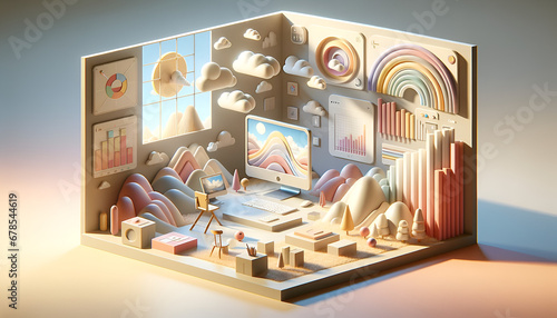 3d render of dreamy rainbow home