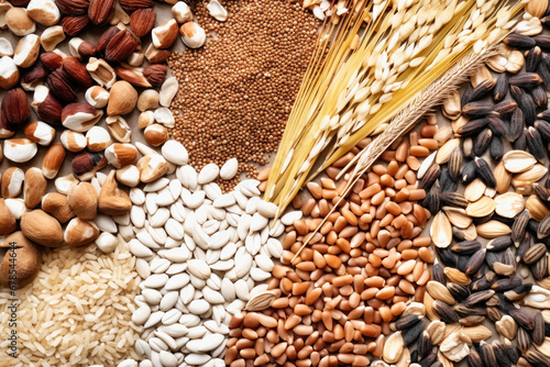 Assorted different types of beans and cereals grains. Set of indispensable sources of protein for a healthy lifestyle. Quality food. Healthy eating concept. photo