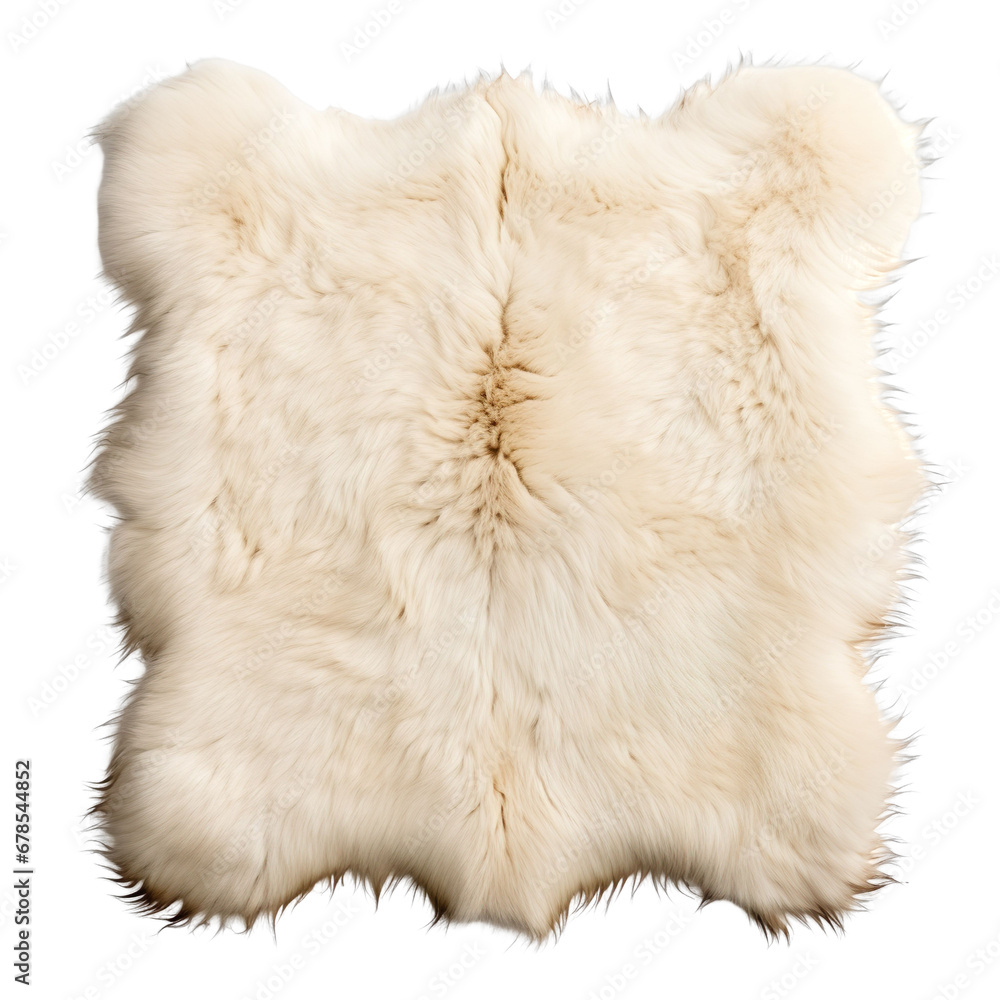  Top view of a polar bear fur rug isolated on a white background. - obrazy, fototapety, plakaty 
