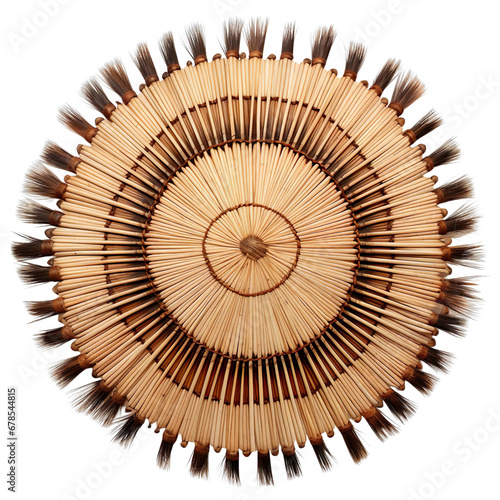  Top view of a porcupine quill rug isolated on a white background.