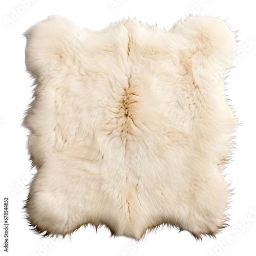  Top view of a polar bear fur rug isolated on a white background.