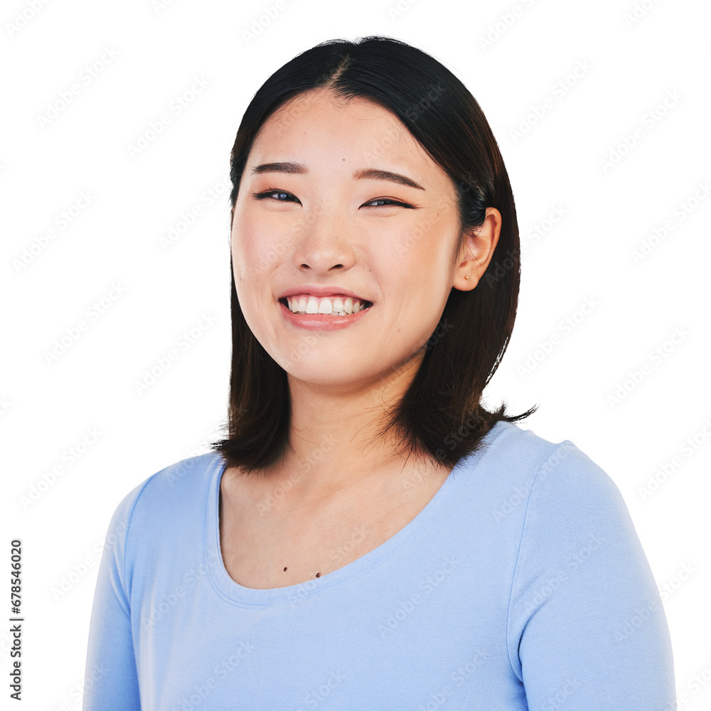 Happy, smile and portrait of Asian woman with beauty, makeup and cosmetic isolated on png transparent background. Self care, face and young female model with a cosmetology routine and confidence Happy, smile and portrait of Asian woman with beauty, makeup and cosmetic isolated on png transparent background. Self care, face and young female model with a cosmetology routine and confidence