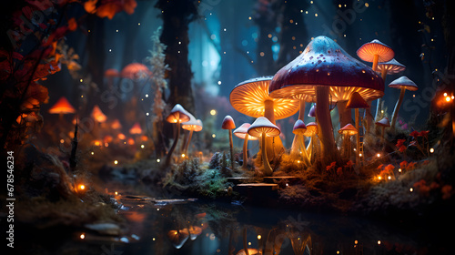 An image showcasing an array of whimsical and colorful mushrooms that seem right out of a dreamlike world. © CanvasPixelDreams
