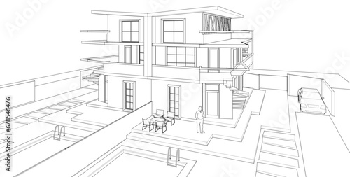 residential architecture townhouse 3D illustration