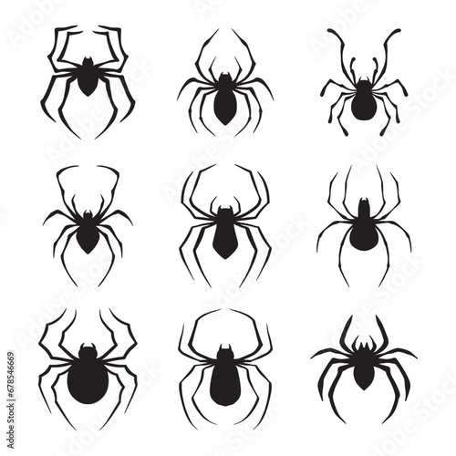  Set of Spider silhouette vector
